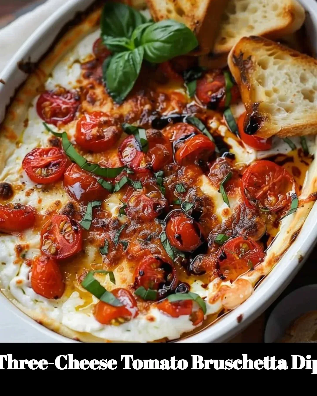 Three-Cheese Tomato Bruschetta Dip served with crispy bread.