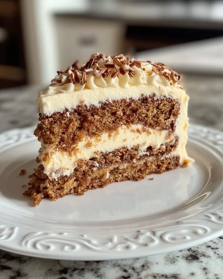 Delicious tropical hummingbird cake with cream cheese frosting on a wooden table