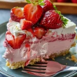 Tropical Strawberry Split Cake with layers of fresh strawberries and cream