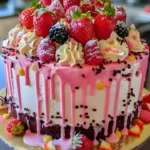 Ultimate Pink Strawberry Drip Cake with vibrant pink icing and fresh strawberries