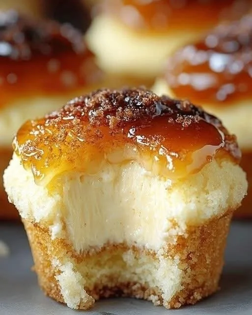 Vanilla Bean Crème Brûlée Cheesecake Cupcakes topped with caramelized sugar