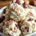 Delicious white chocolate cranberry pecan clusters on a white plate