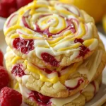 White chocolate lemon raspberry cookies with fresh raspberries and lemon zest