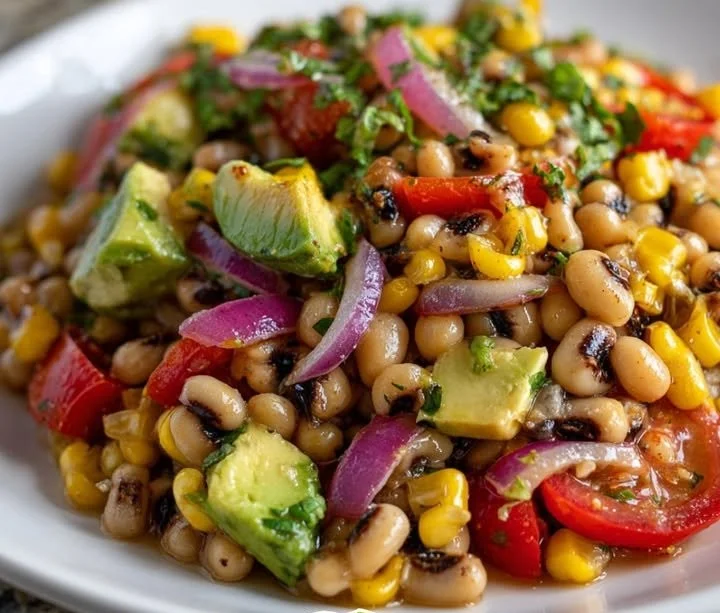 Black-Eyed Pea and Corn Salad in a vibrant bowl with fresh ingredients