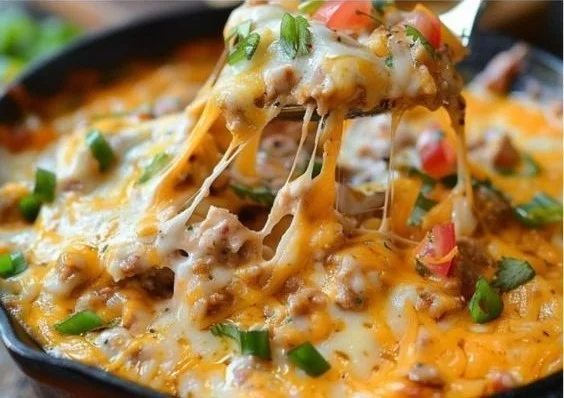 Delicious cheesy bean dip served in a bowl with chips for dipping