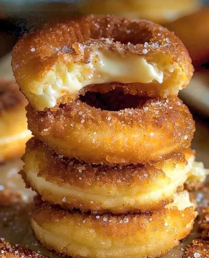 Delicious churro cheesecake donuts served on a plate
