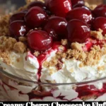 Creamy cherry cheesecake fluff dessert in a bowl