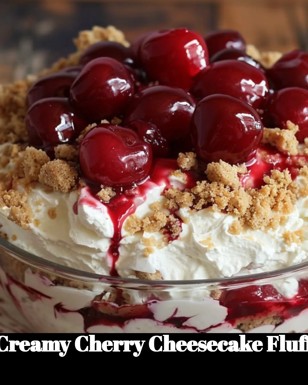 Creamy cherry cheesecake fluff dessert in a bowl