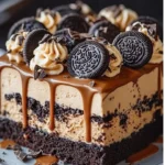 Decadent Peanut Butter Oreo Cake with chocolate layers and Oreo cookie toppings