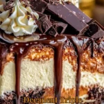 Decadent triple chocolate cheesecake with layers of rich chocolate and creamy filling