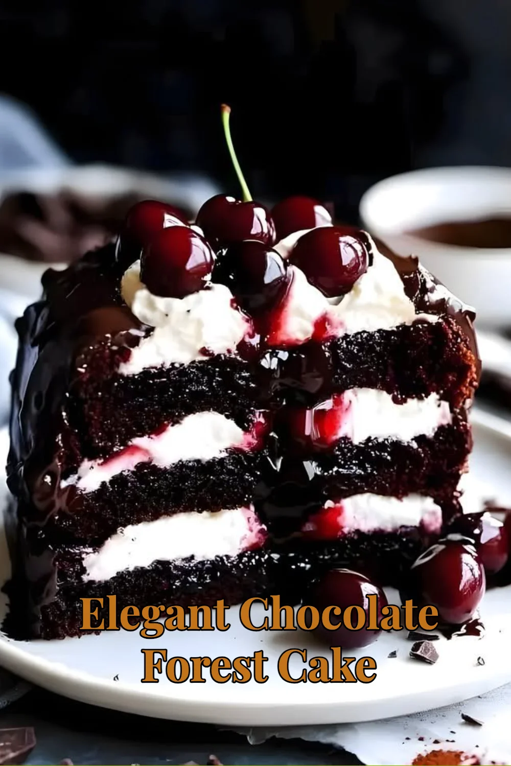 Elegant Chocolate Forest Cake with layers of chocolate and forest-themed decorations