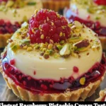 Elegant raspberry pistachio cream tarts with fresh berries and pistachio topping