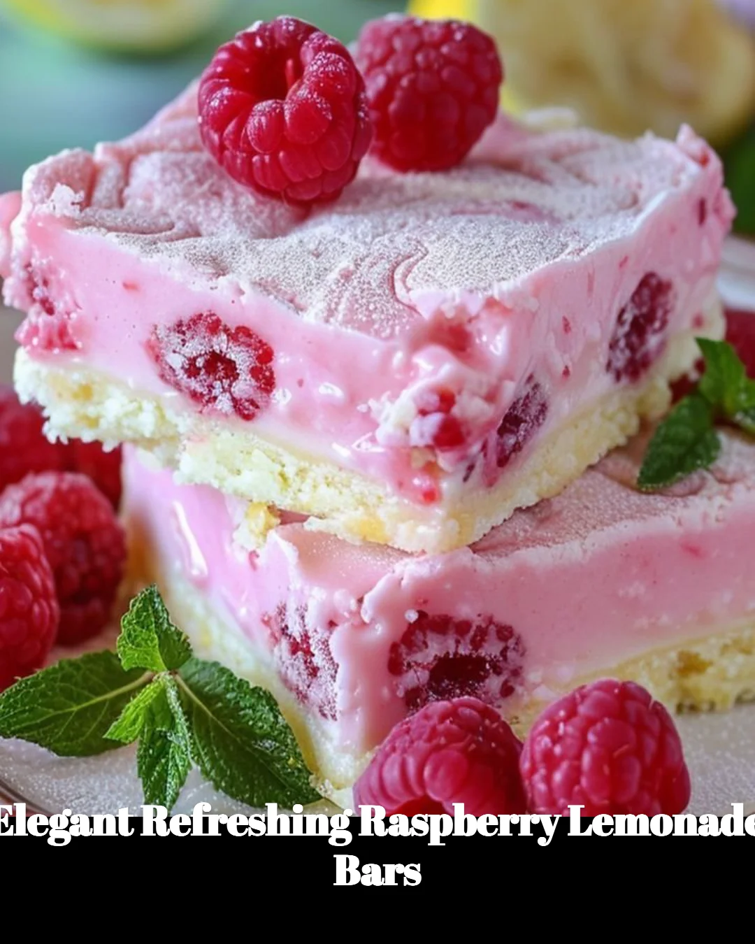 Freshly baked raspberry lemonade bars topped with raspberries and lemon zest