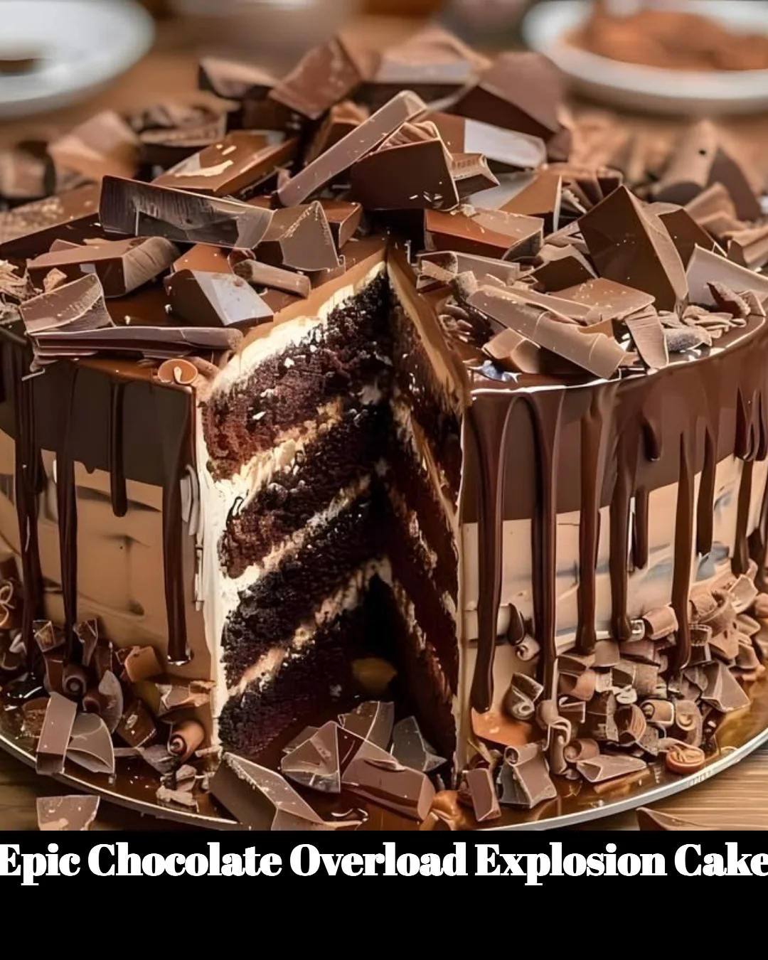 Epic Chocolate Overload Explosion Cake with layers of rich chocolate frosting