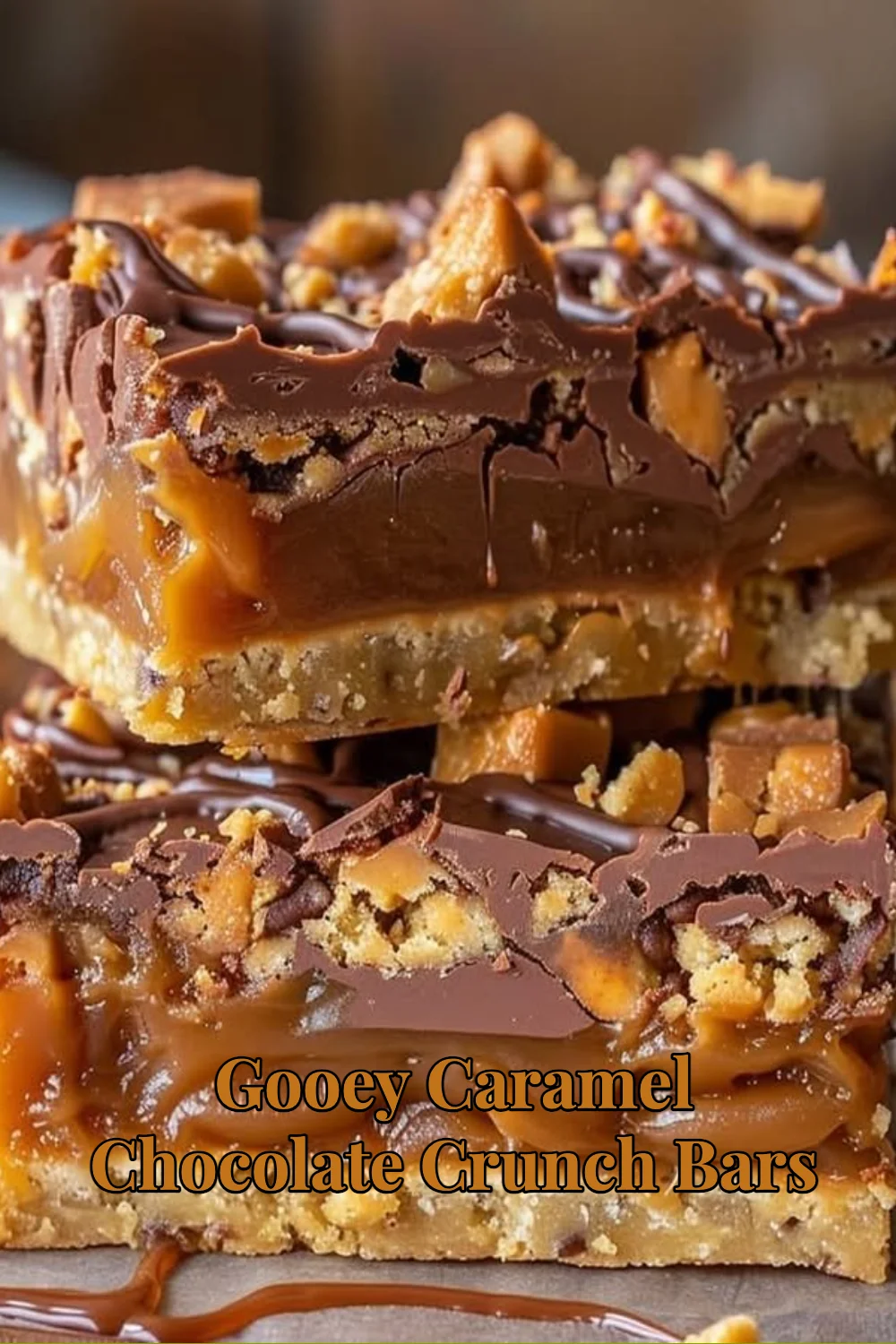 Delicious gooey caramel chocolate crunch bars with a crispy texture