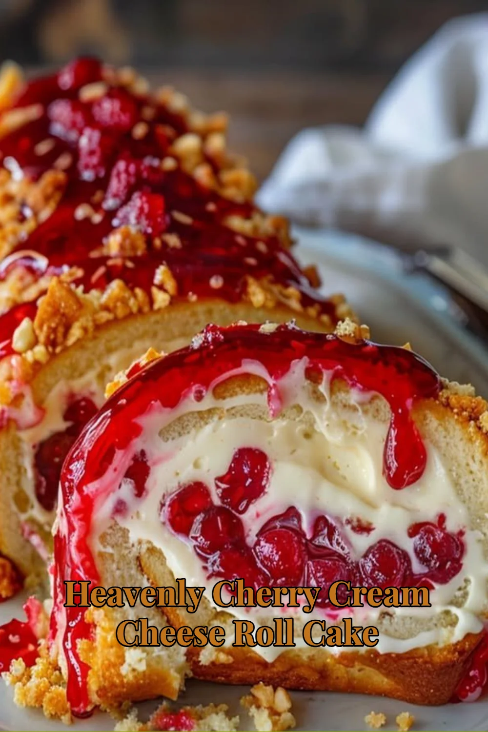 Heavenly Cherry Cream Cheese Roll Cake with fresh cherries and cream cheese frosting