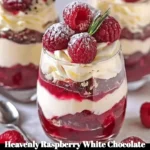 Heavenly raspberry white chocolate mousse parfait served in a glass