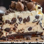 Irresistible chocolate chip cookie dough ice cream cake with toppings