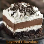 Layered Chocolate Delight dessert with rich chocolate layers and toppings