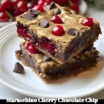 Maraschino cherry chocolate chip cookie bars fresh out of the oven.