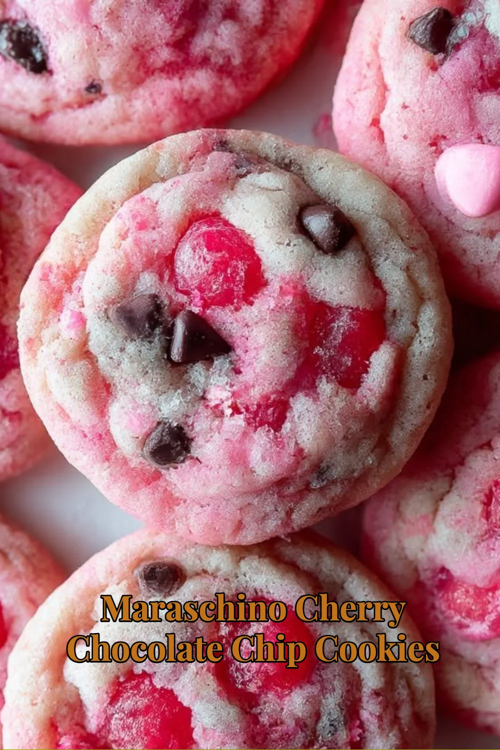 Delicious Maraschino Cherry Chocolate Chip Cookies on a plate