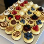 Delicious mini cheesecakes served on a platter with toppings