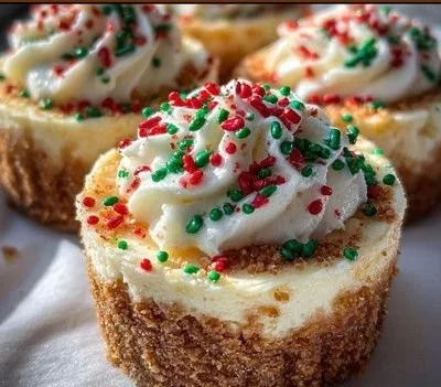 Mini Christmas Cheesecakes topped with festive decorations for holiday celebrations.