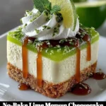 No-Bake Lime Mousse Cheesecake with a creamy lime topping on a graham cracker crust.