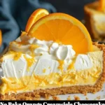 No bake orange creamsicle cheesecake topped with orange slices.