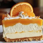 Slice of delicious Orange Cream Cheesecake topped with orange zest
