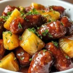 Pineapple Brown Sugar Mississippi Little Smokies Bites on a serving platter