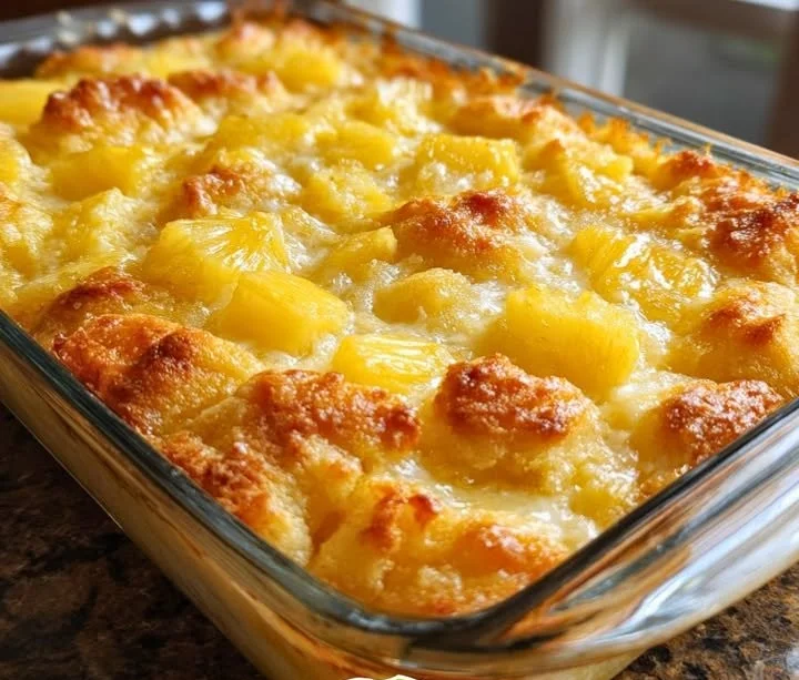 Delicious Pineapple Cream Cheese Cobbler with a golden crust and creamy filling