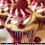 Delicious Raspberry Cheesecake Cupcakes topped with fresh raspberries