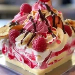 Deliciously crafted raspberry dessert with fresh berries and cream.