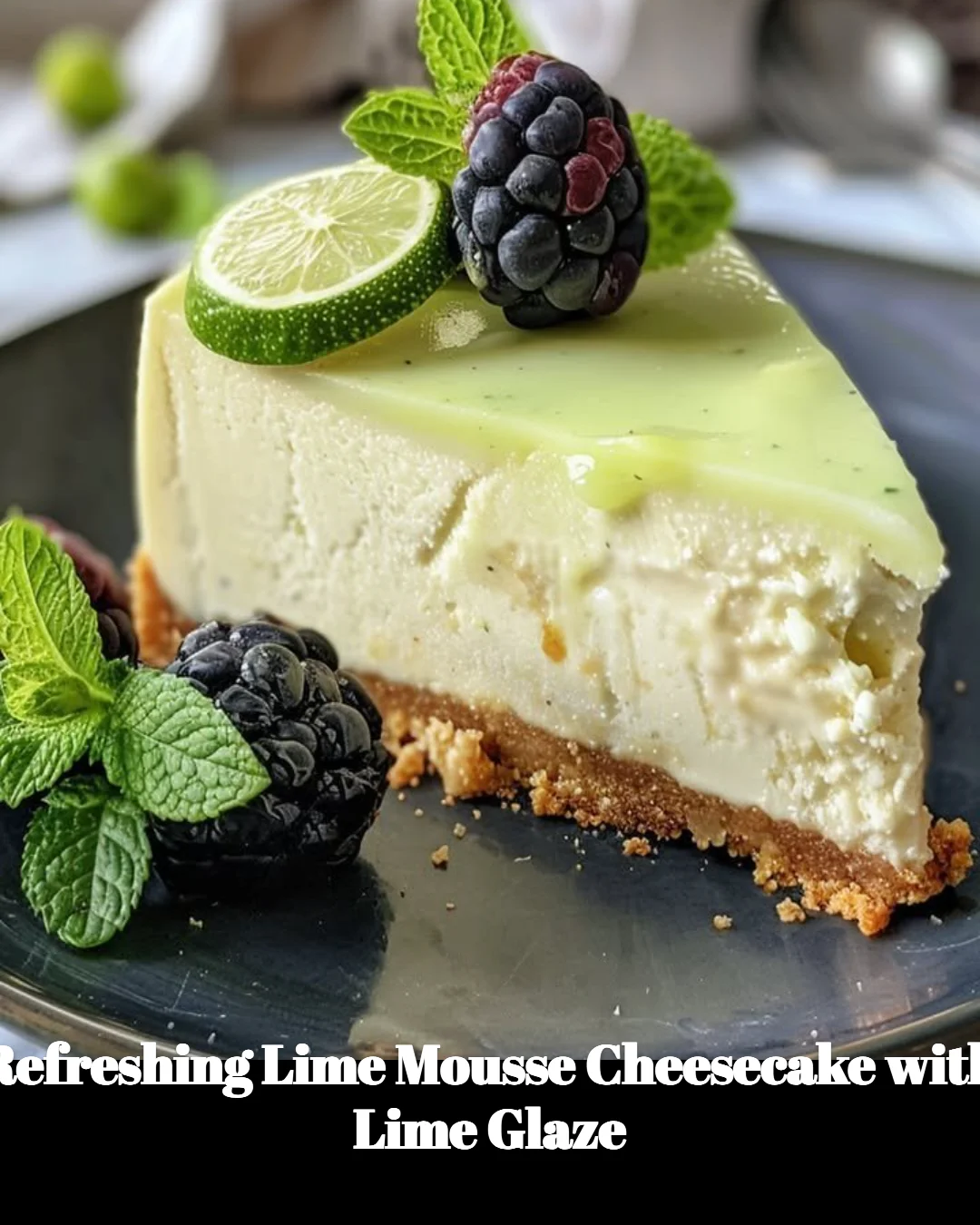 Refreshing lime mousse cheesecake topped with a vibrant lime glaze