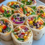 Texas Caviar Tortilla Pinwheel Roll-Ups served on a platter