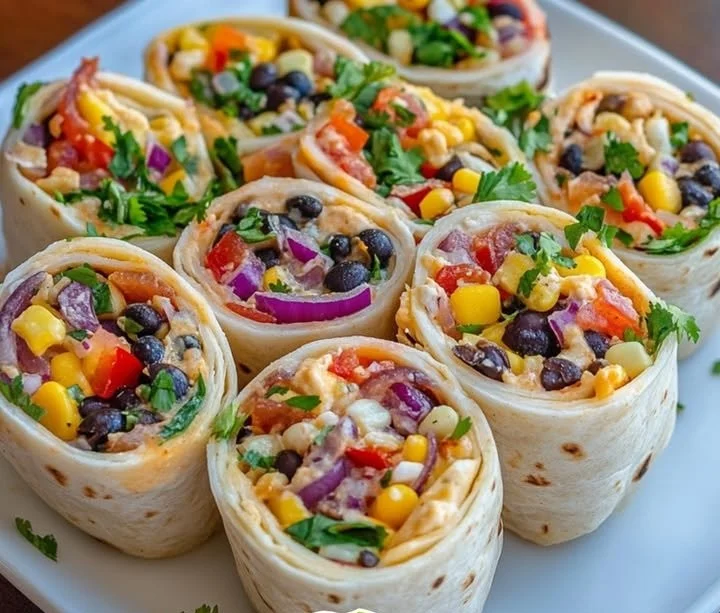 Texas Caviar Tortilla Pinwheel Roll-Ups served on a platter