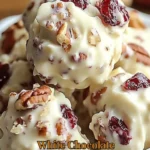 White chocolate cranberry pecan clusters ready to enjoy as a sweet treat.