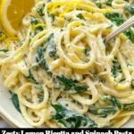 Zesty lemon ricotta and spinach pasta garnished with fresh herbs