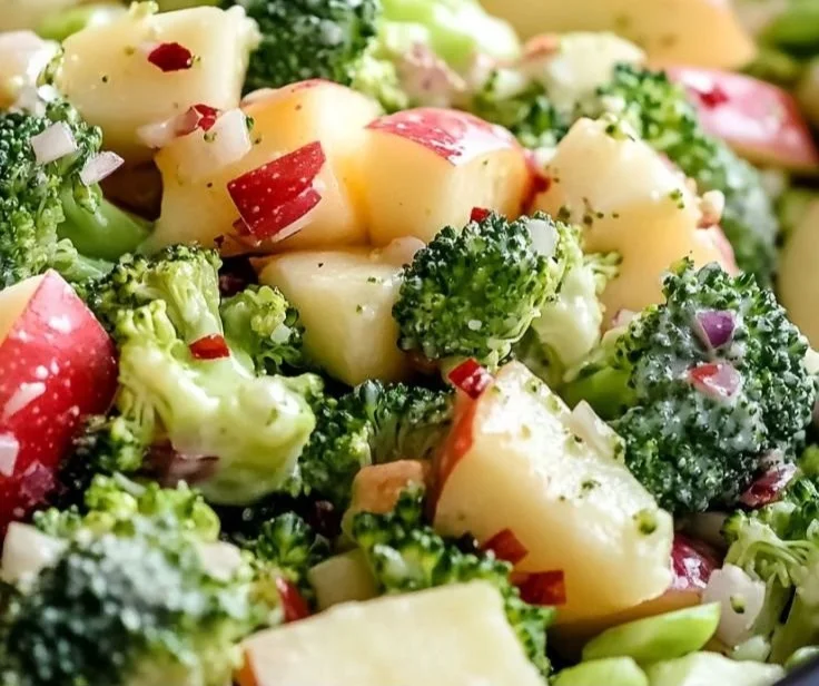 Delicious Apple Broccoli Salad with fresh apples and broccoli in a bowl