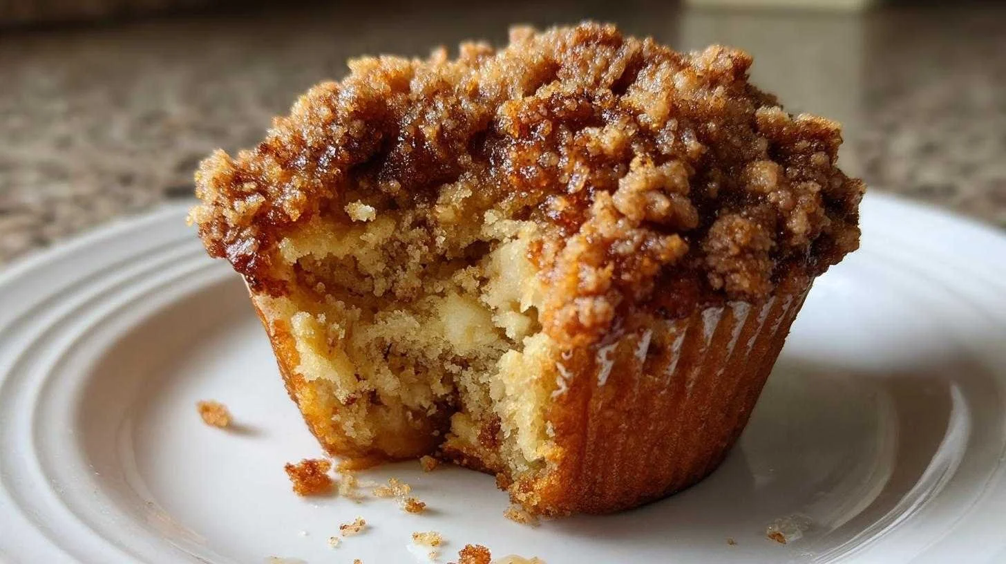 Freshly baked Apple Cinnamon Streusel Muffins with a crumbly topping.