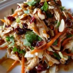 Bowl of Asian Chicken Cranberry Salad with fresh ingredients and vibrant colors