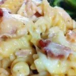 Bacon Chicken Skillet with crispy bacon and tender chicken pieces in a colorful dish