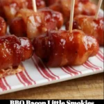 BBQ Bacon Little Smokies served on a platter with dipping sauce