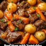 Delicious beef stew with fresh vegetables in a bowl