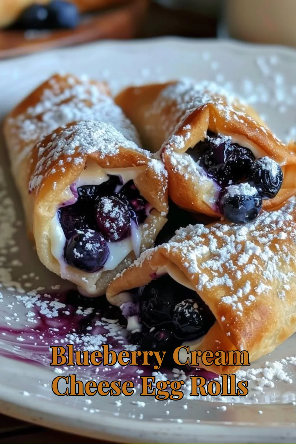 Delicious blueberry cream cheese egg rolls served on a plate.