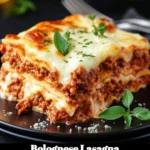 Delicious Bolognese lasagna with layers of meat, pasta, and cheese