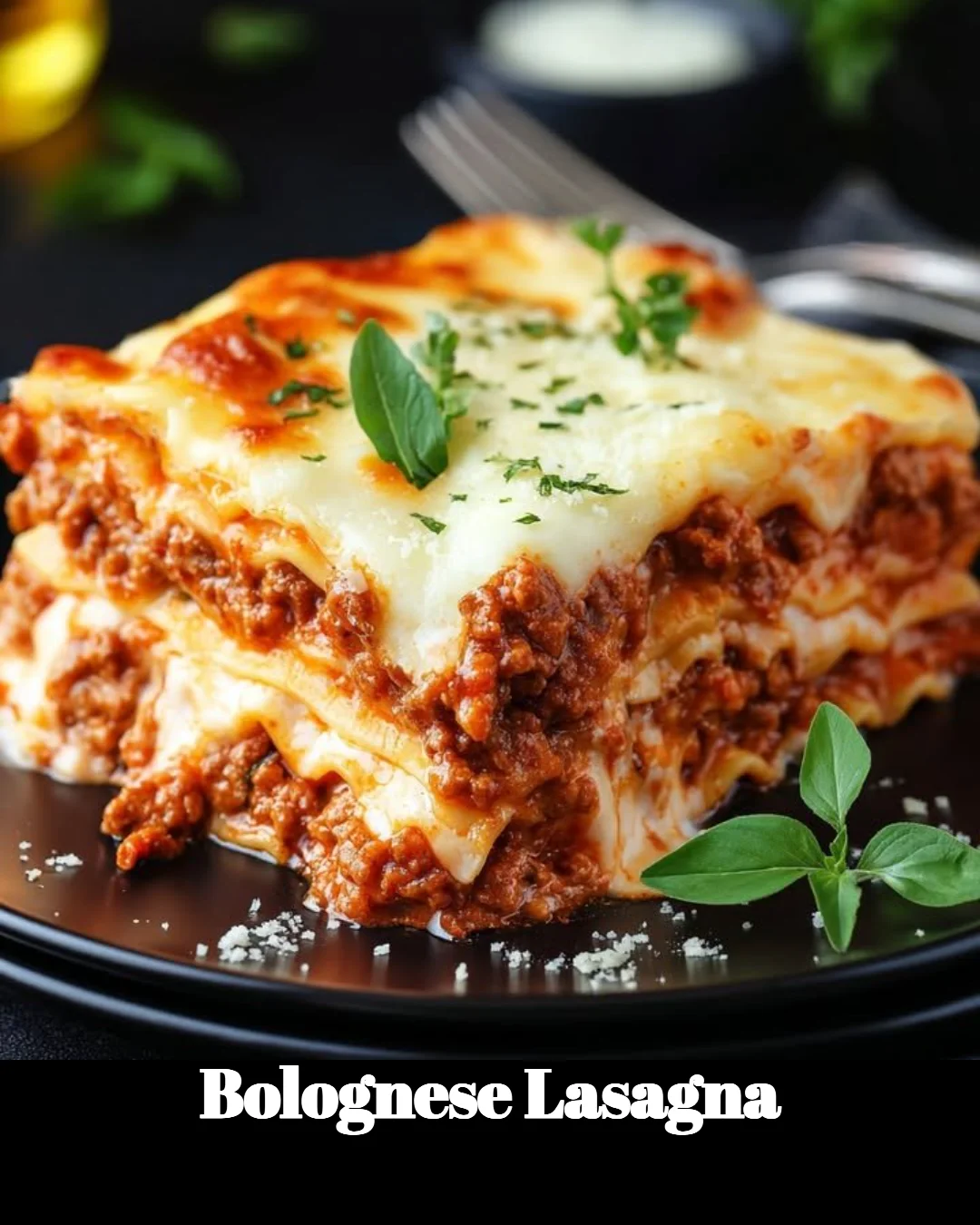Delicious Bolognese lasagna with layers of meat, pasta, and cheese