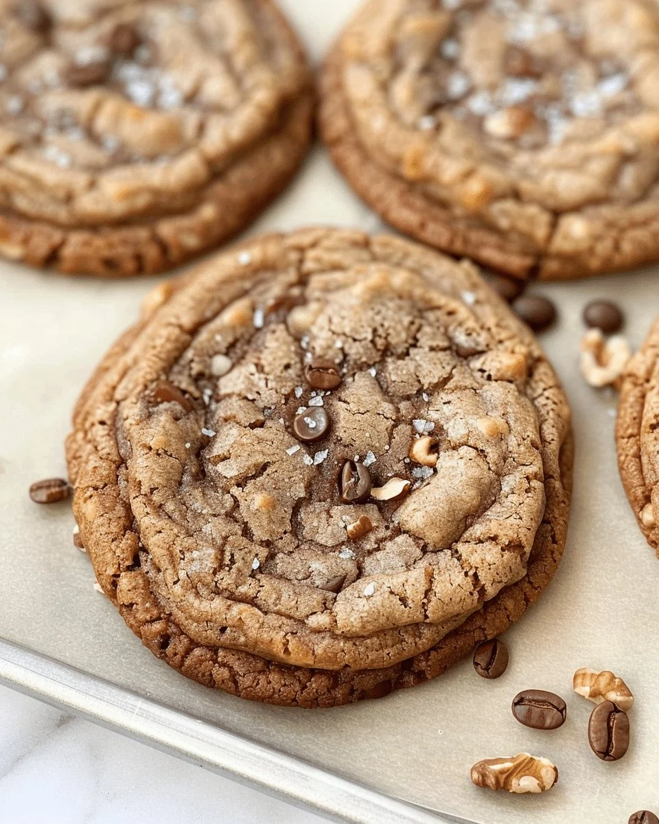 Delicious brown butter coffee toffee cookies, freshly baked and ready to enjoy.