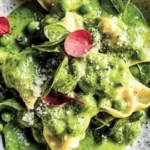 Cacio e Pepe Salad with Peas and Greens in a bowl